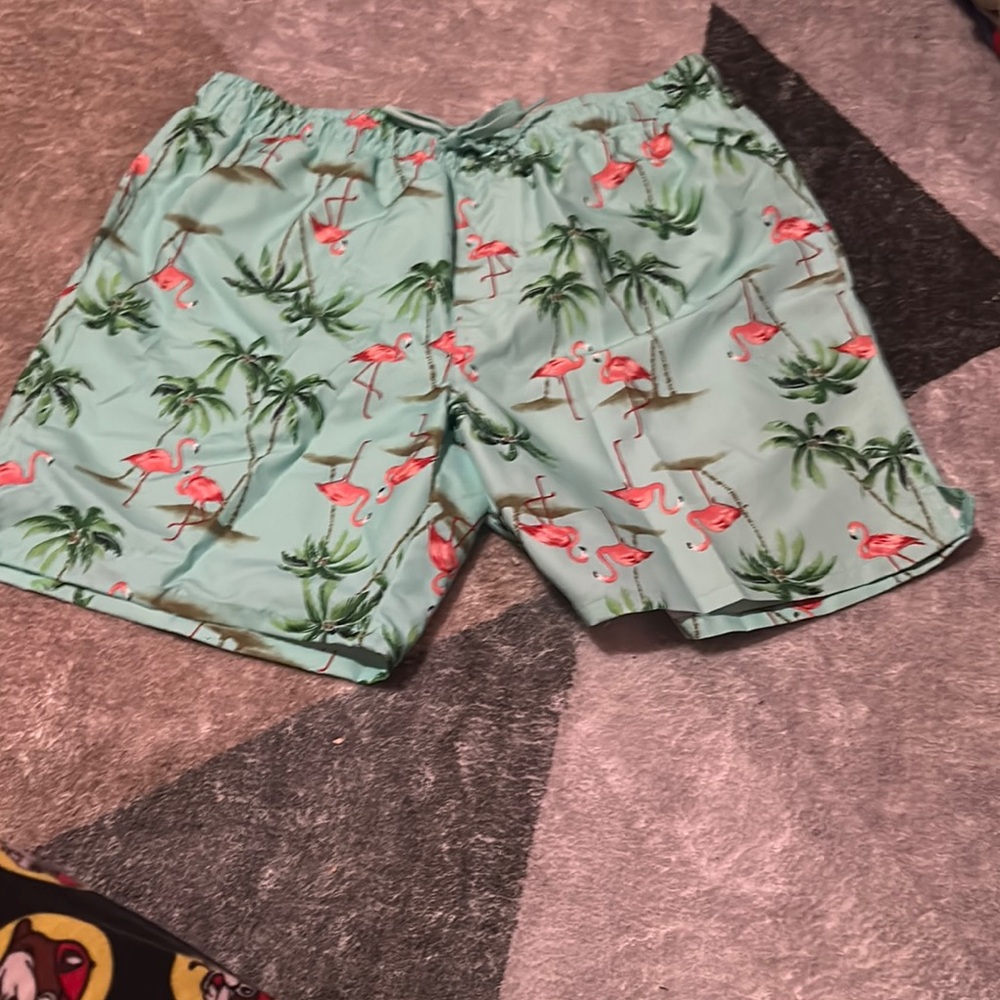 Old Navy Green and Pink Tropical Swim Trunks